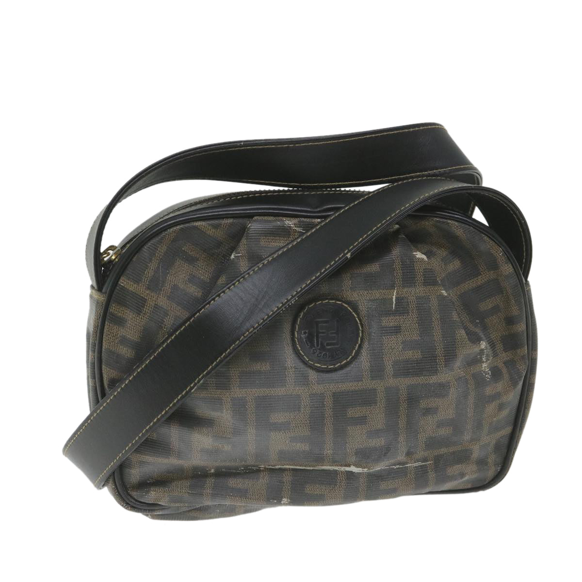 Luxury FendiZucca Canvas Shoulder Bag Coated Canvas Brownbs9073