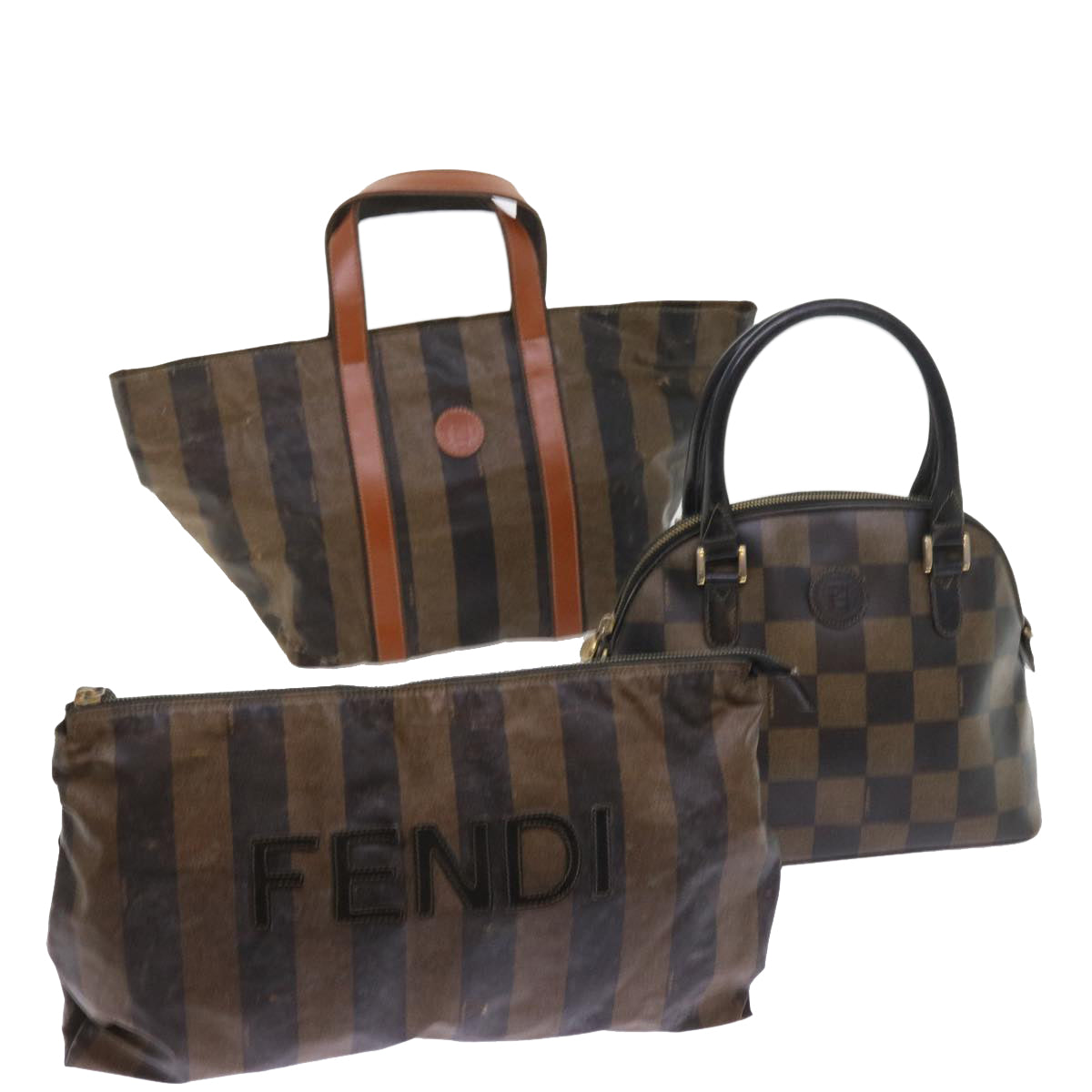Luxury FendiPecan Canvas Hand Bag Coated Canvas 3Set Brown Blackbs9108