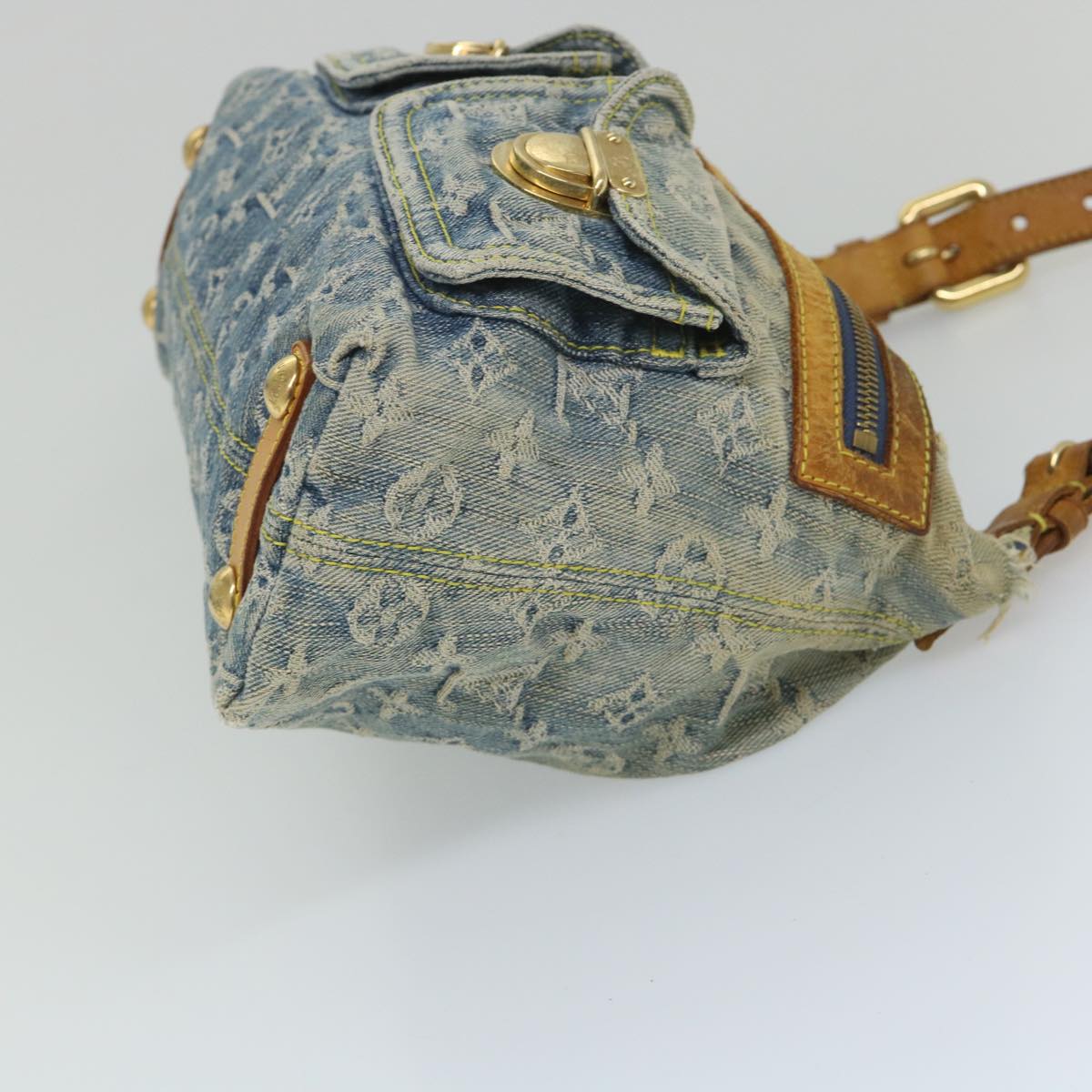 LOUIS VUITTON Monogram Denim Buggy PM Shoulder Bag Blue M95049 LV bs9187