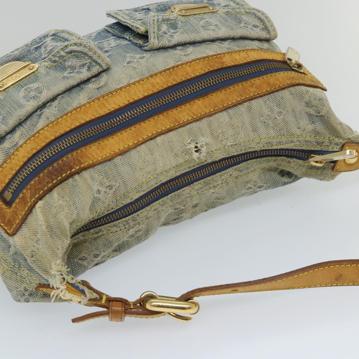 LOUIS VUITTON Monogram Denim Buggy PM Shoulder Bag Blue M95049 LV bs9187