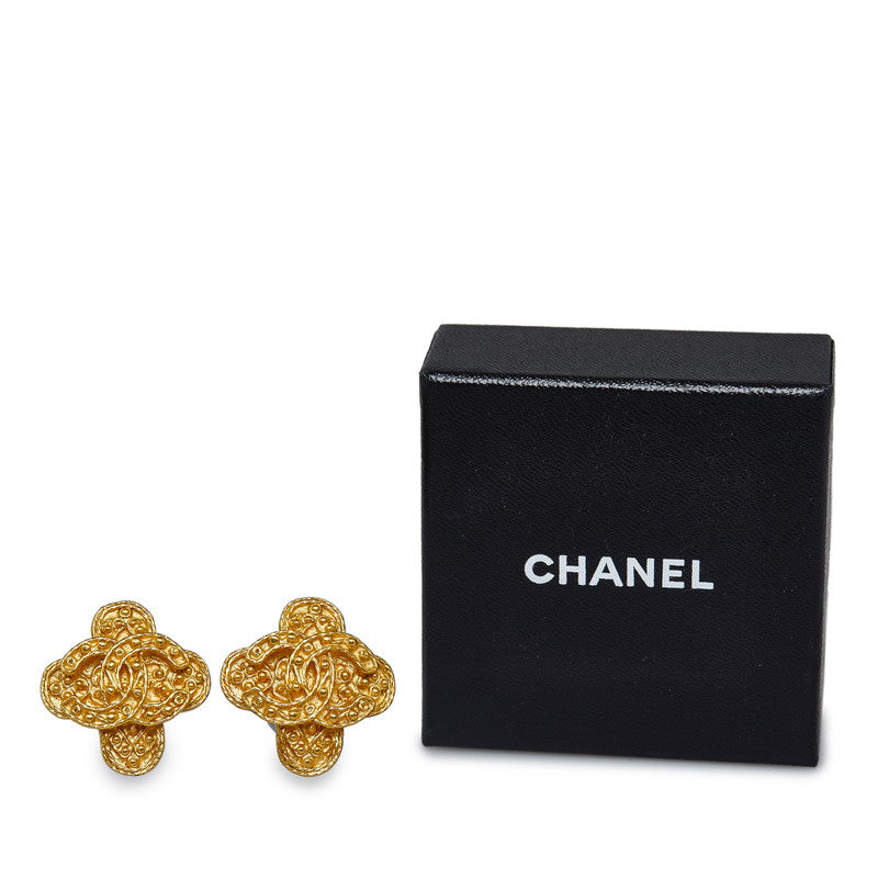 Chanel Vintage Coco Mark Cross Earrings Gold Plated