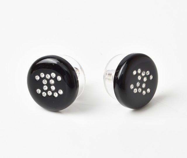 Chanel Earrings CC Mark Circle Rhinestone Black/Silver