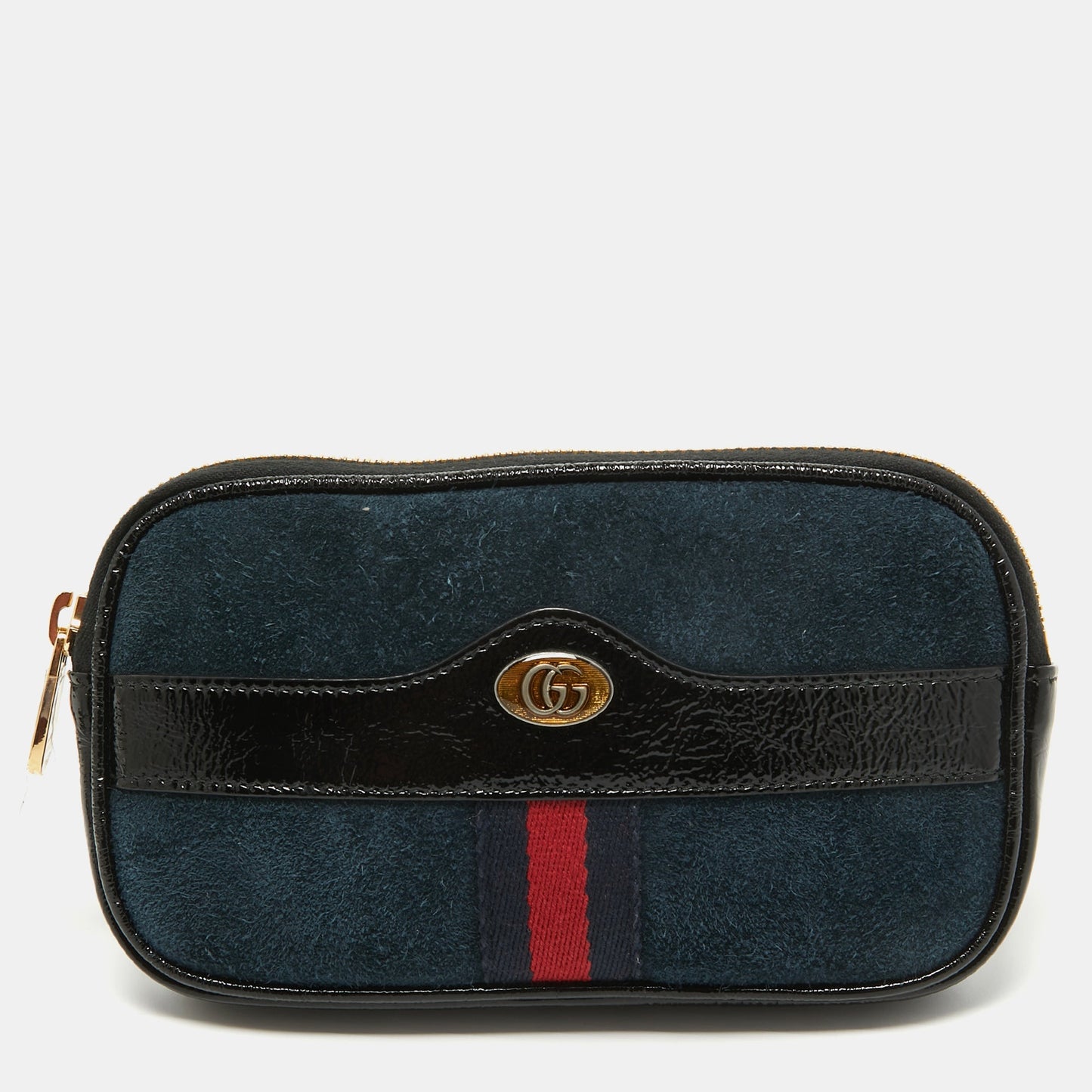 Luxury Gucci Trending 2025 Black/Navy Blue Suede and Patent Leather Ophidia Belt Bag