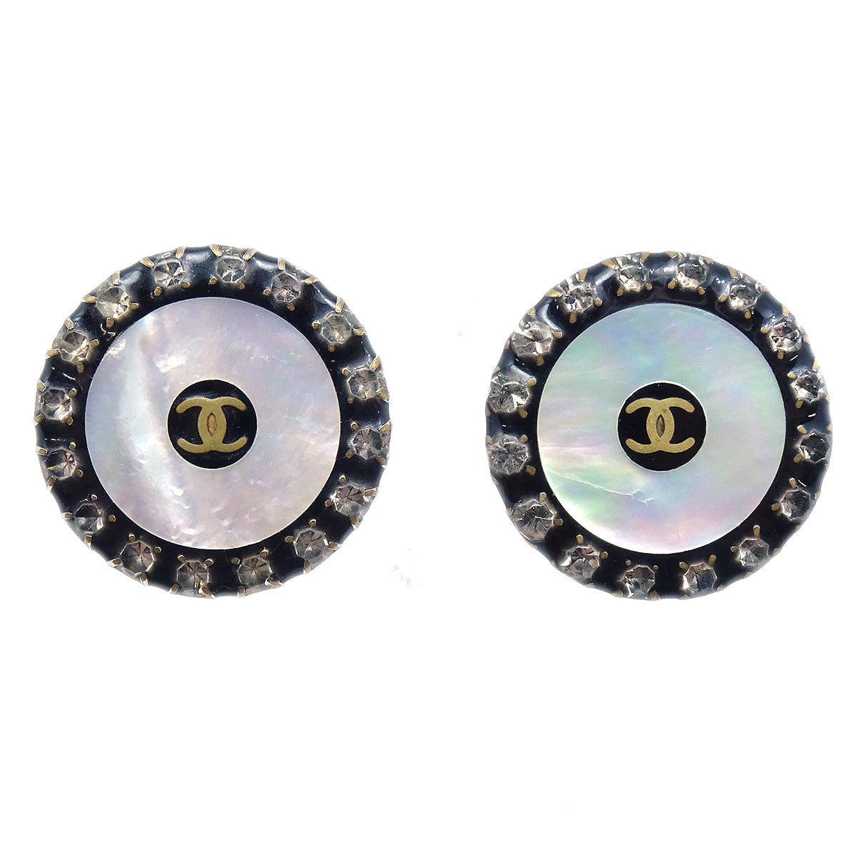 Luxury Chanel 1997 Mother of Pearl & Crystal Earrings Clip-On
