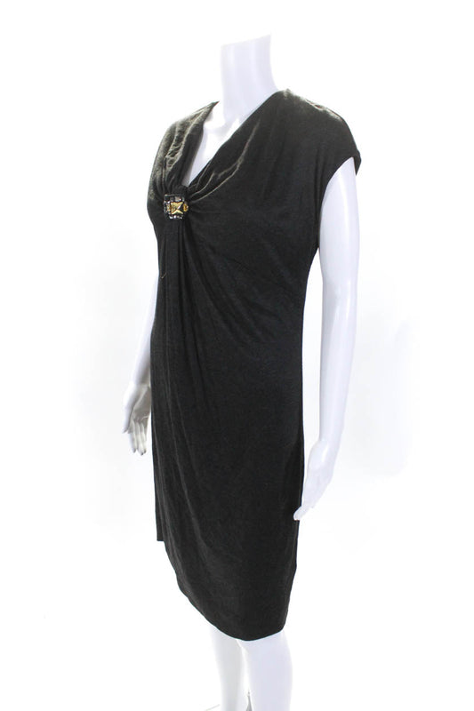 Gucci Womens Jeweled V Neck Short Sleeves Midi Dress Gray