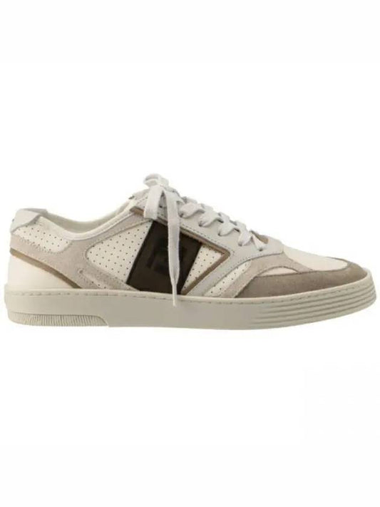 Luxury Fendi Step Leather Low Top Sneakers Beige