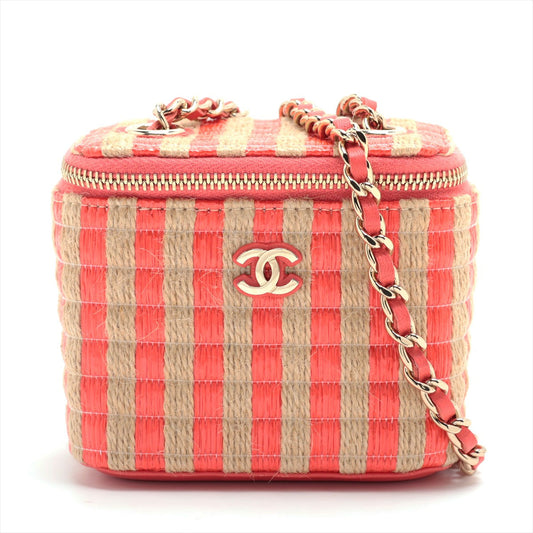 Chanel Coco Raphia Chain Shoulder Bag Vanity Beige X Red Silver G  31st Series