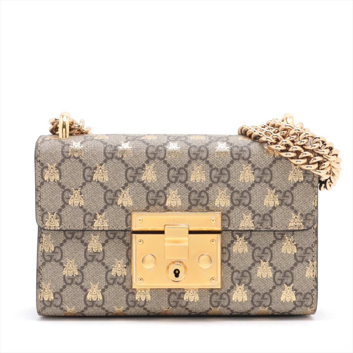Gucci GG Supreme Bee Padlock Chain Shoulder Bag Beige