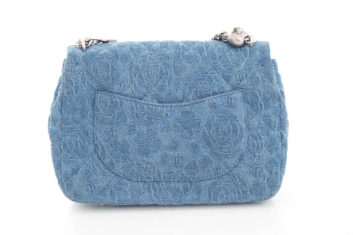 Luxury Chanel Denim Quilted Medium Camellia Sweetheart Flap Handbag
