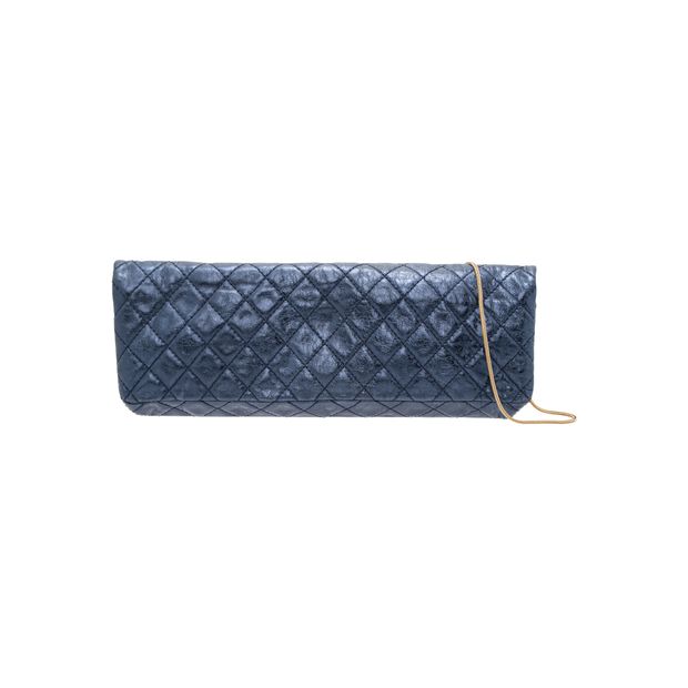Luxury Chanel East West Metallic Blue Quilted Leather