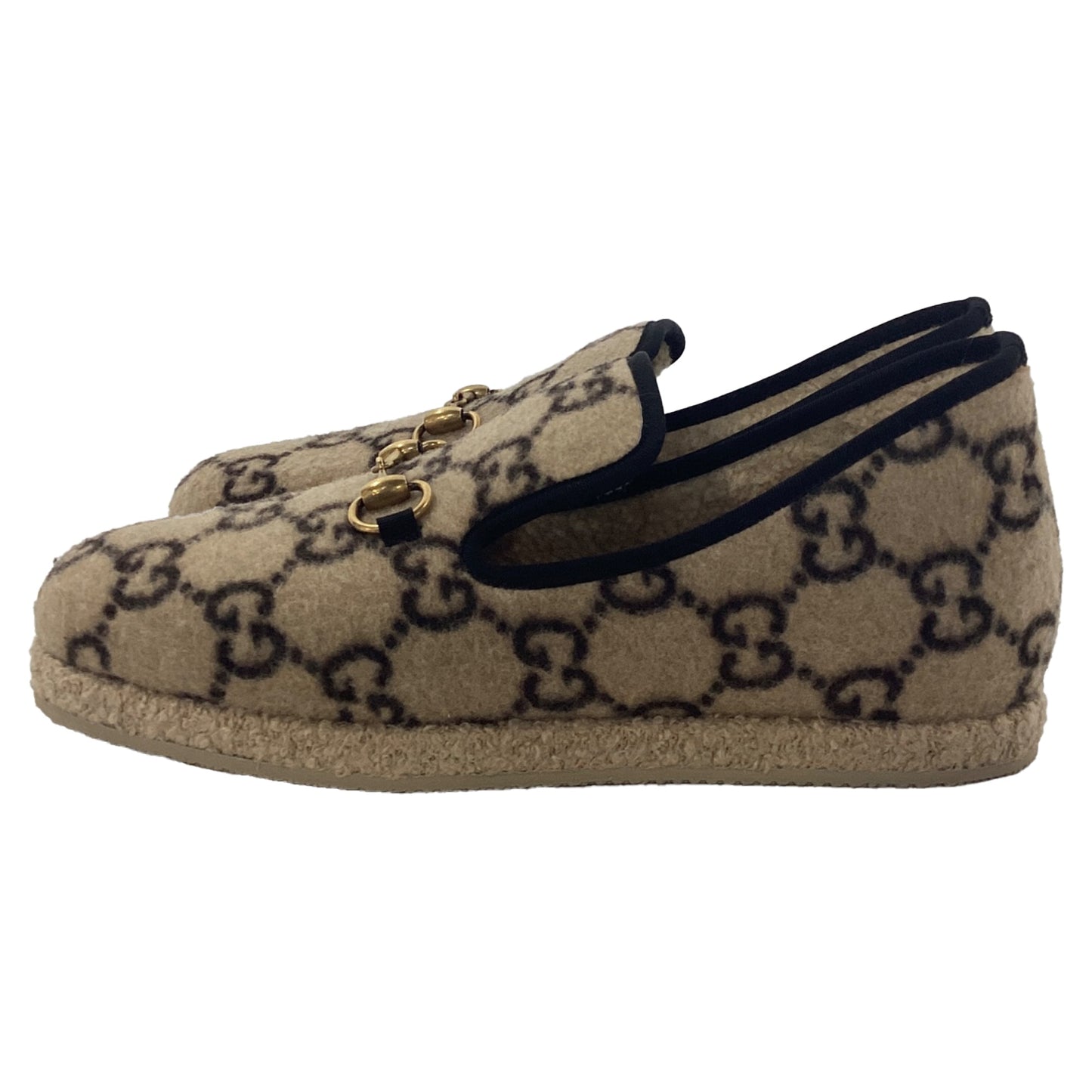 Gucci Covered GG Monogram Fria Horsebit Loafers in Beige Wool