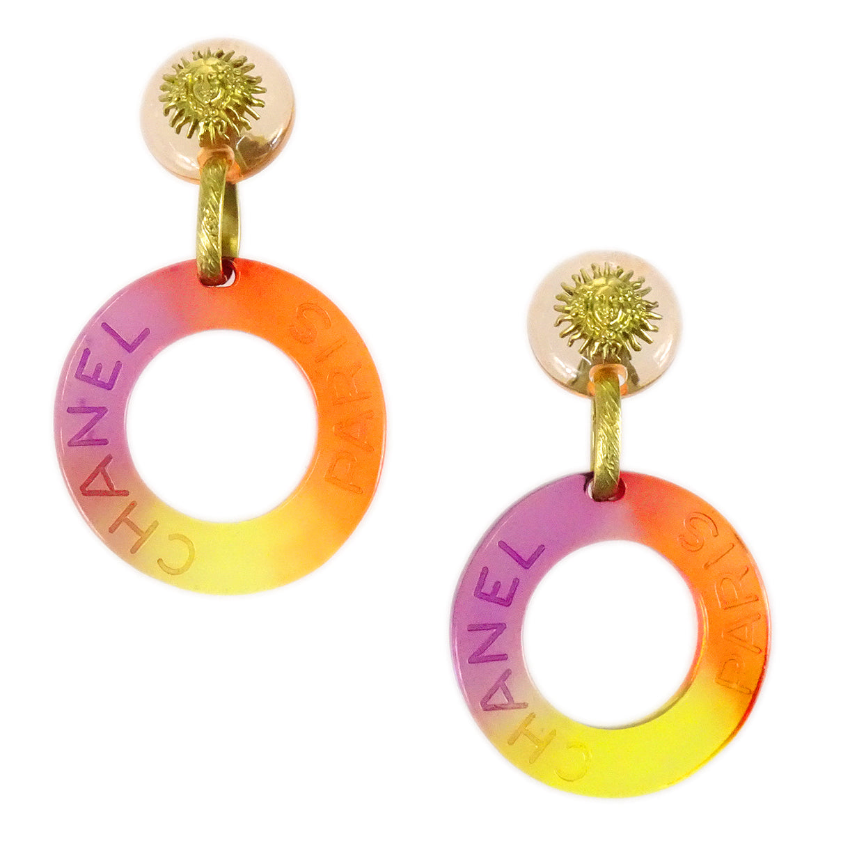Luxury Chanel * 1995 Logo Hoop Earrings Gold Clip-On