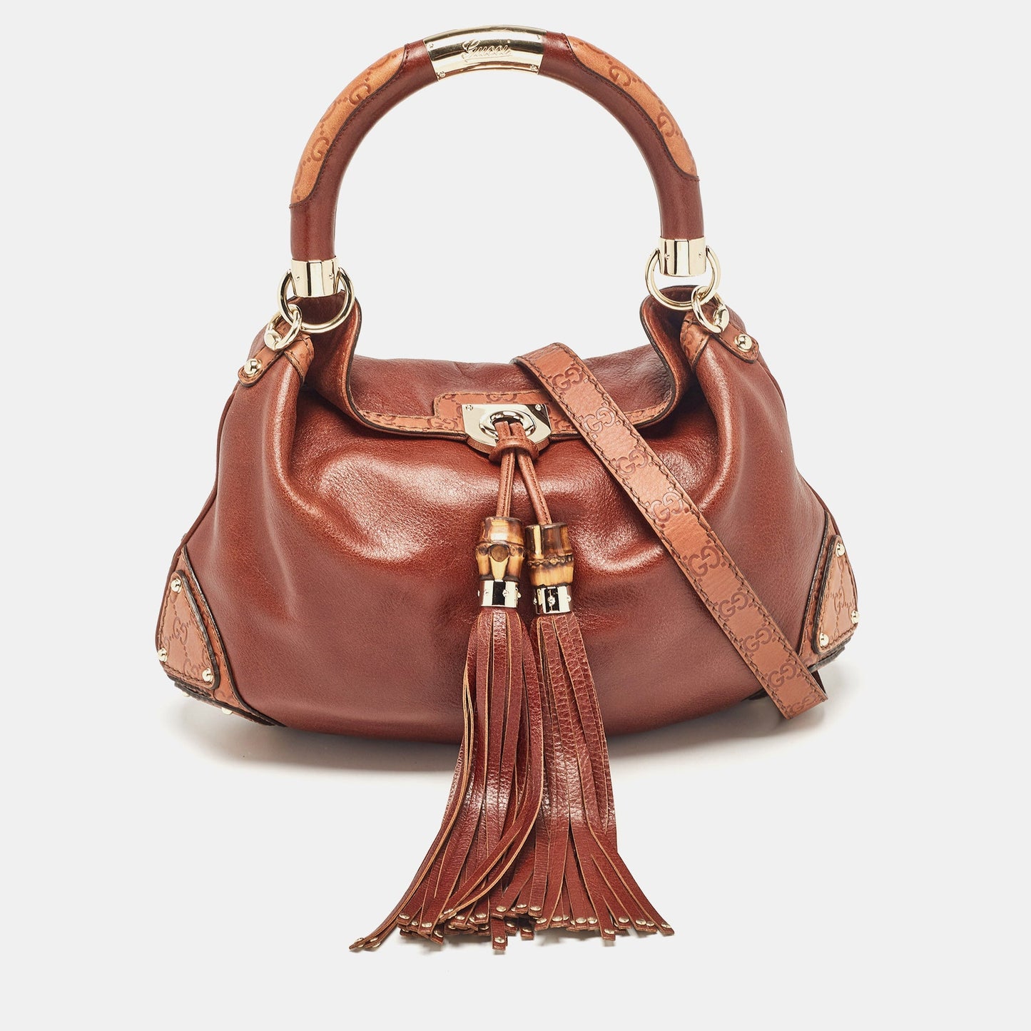 Luxury Gucci Trending 2025 Brown Leather Medium Indy Hobo