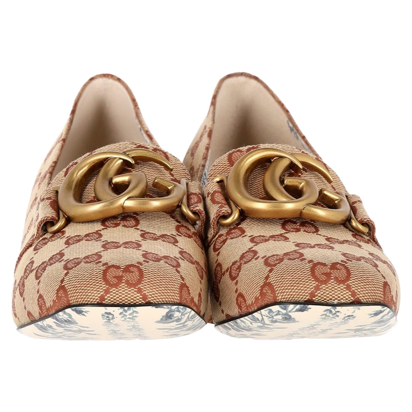 Gucci GG Victoire GG Marmont Block Heel Pumps in Beige Canvas