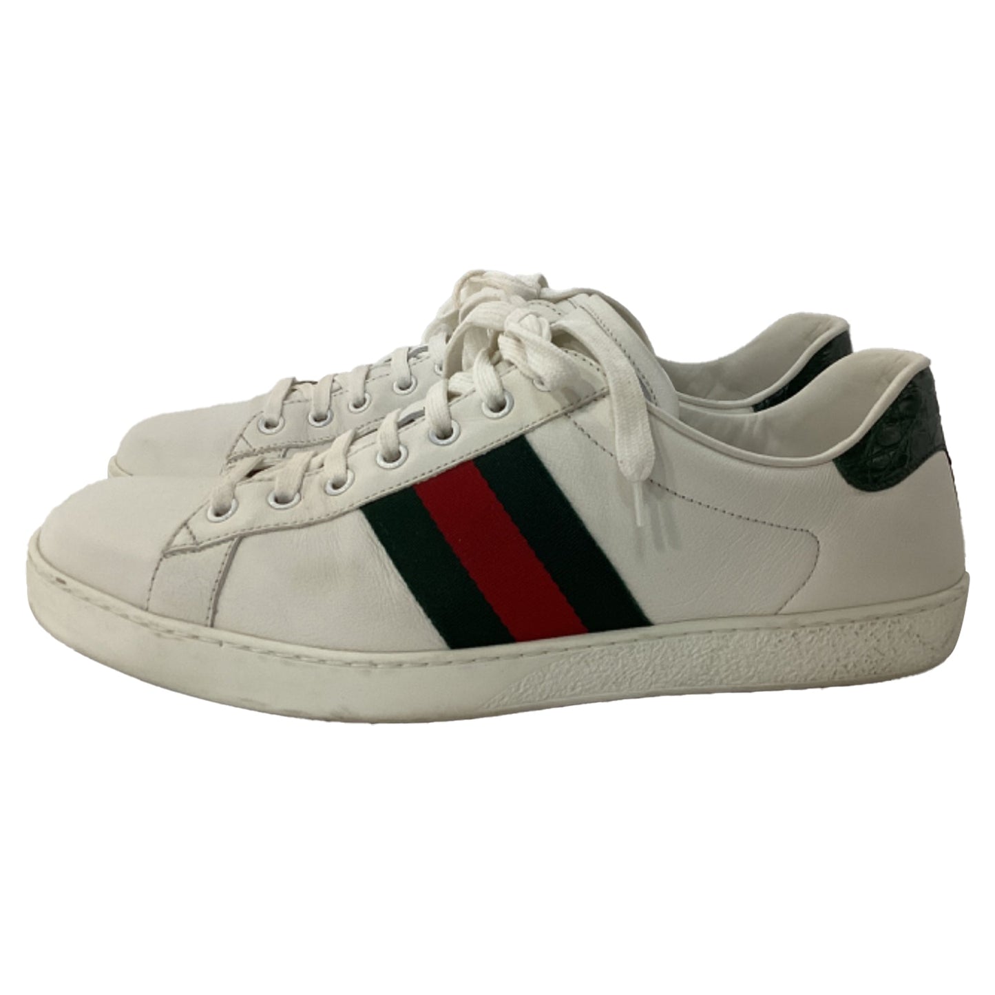 Gucci Ace Web Low-Top Sneakers in White Leather