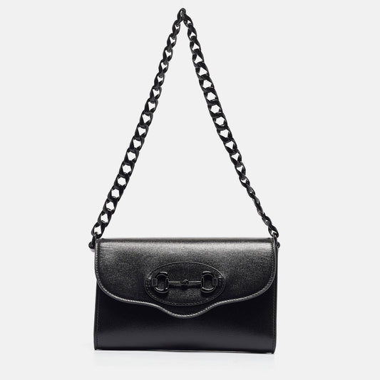 Luxury Gucci Trending 2025 Black Leather Mini Monochrome Horsebit 1955 Shoulder Bag..
