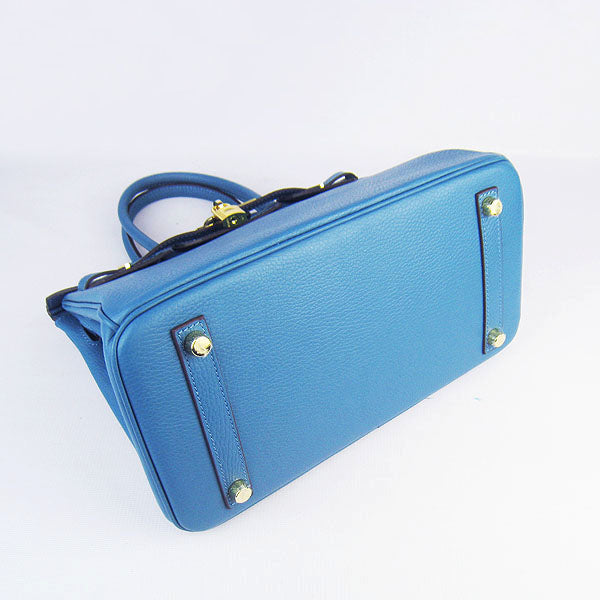 Luxury Hermes Birkin 30cm Togo Leather Handbags Blue Golden