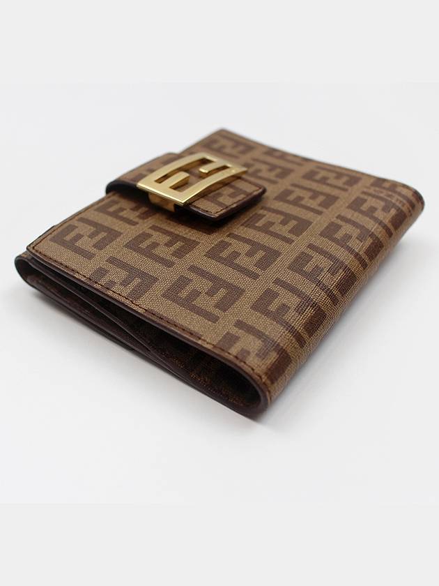 Luxury Fendi FF Logo PVC Juca Half Wallet Brown 8M0188