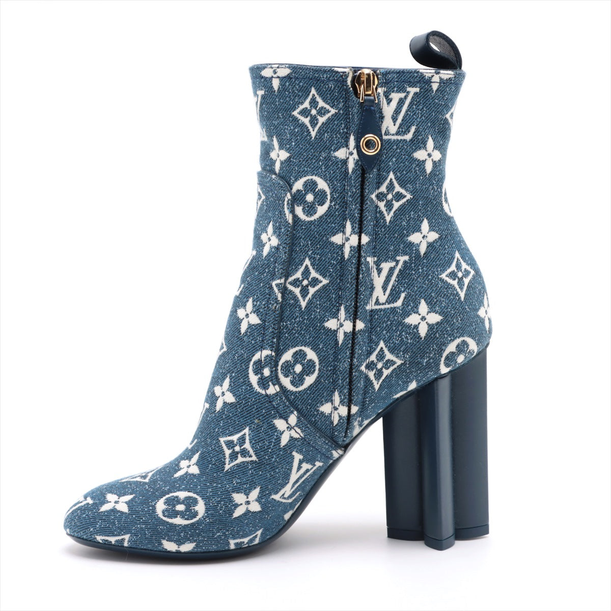 Louis Vuitton 21 year Denim x Leather Boots 37  Blue NL1201 Monogram