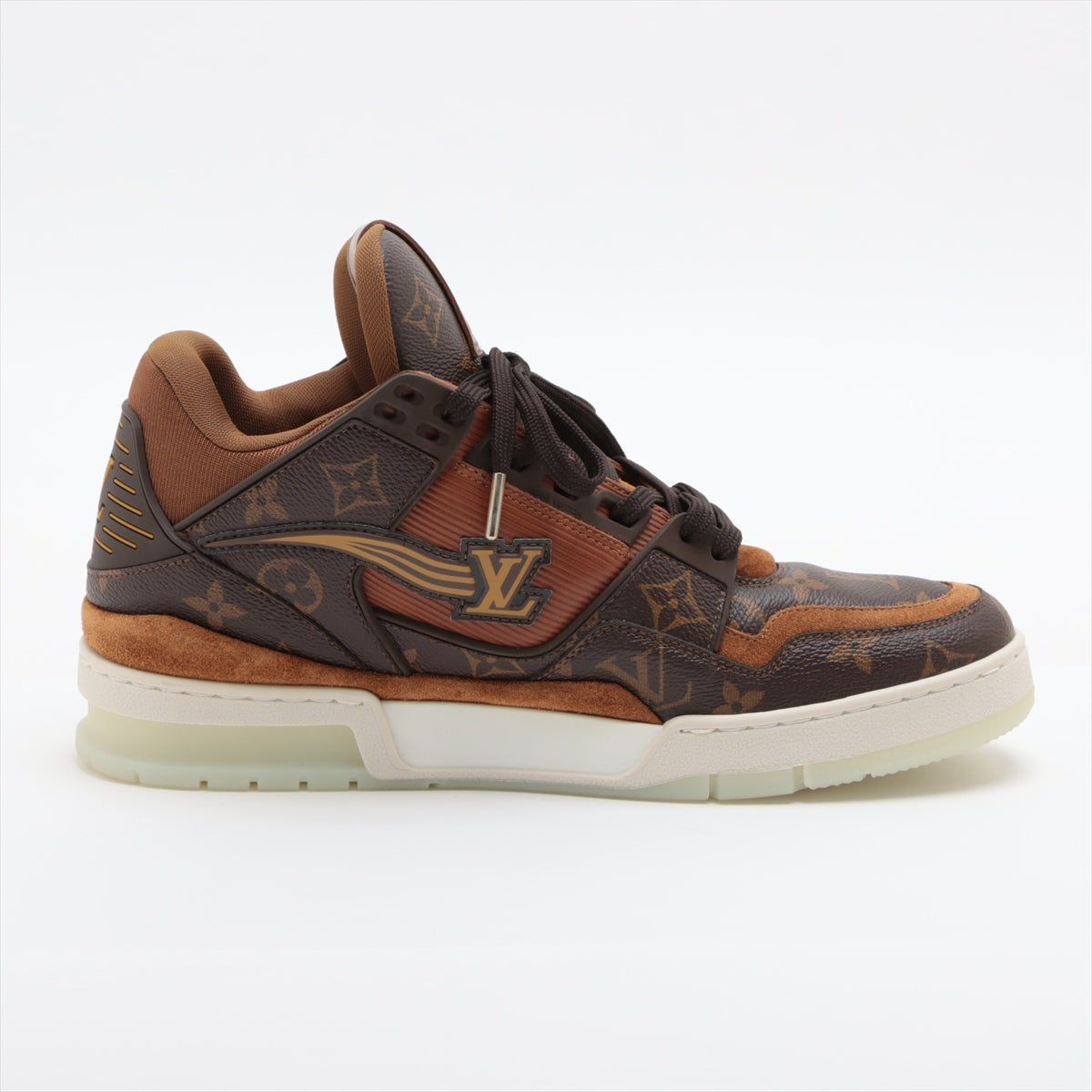 Louis Vuitton LV Trainer Line 20 Years PVC Suede High-Cut Sneaker 8 Men Brown GO0260 Monogram LV Logo Change