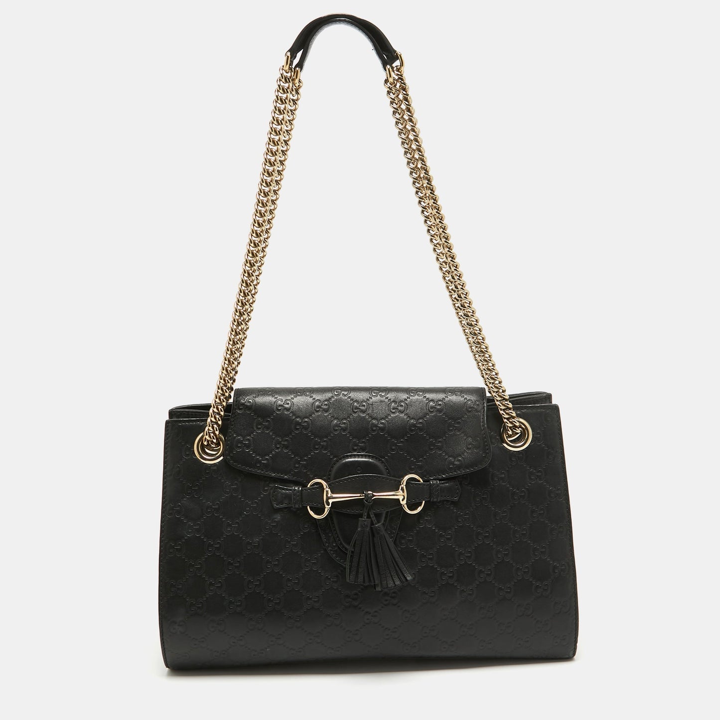 Luxury Gucci Trending 2025 Black Luxury Gucci Trending 2025ssima Leather Large Emily Chain Shoulder Bag