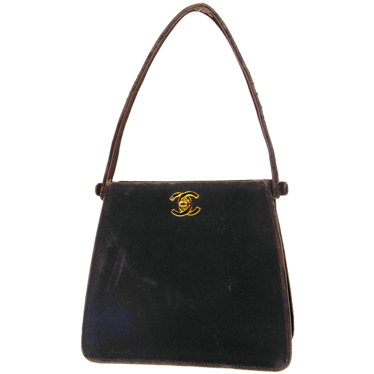 Luxury Chanel * 1997-1999 Dark Brown Velvet Double Sided Turnlock Handbag