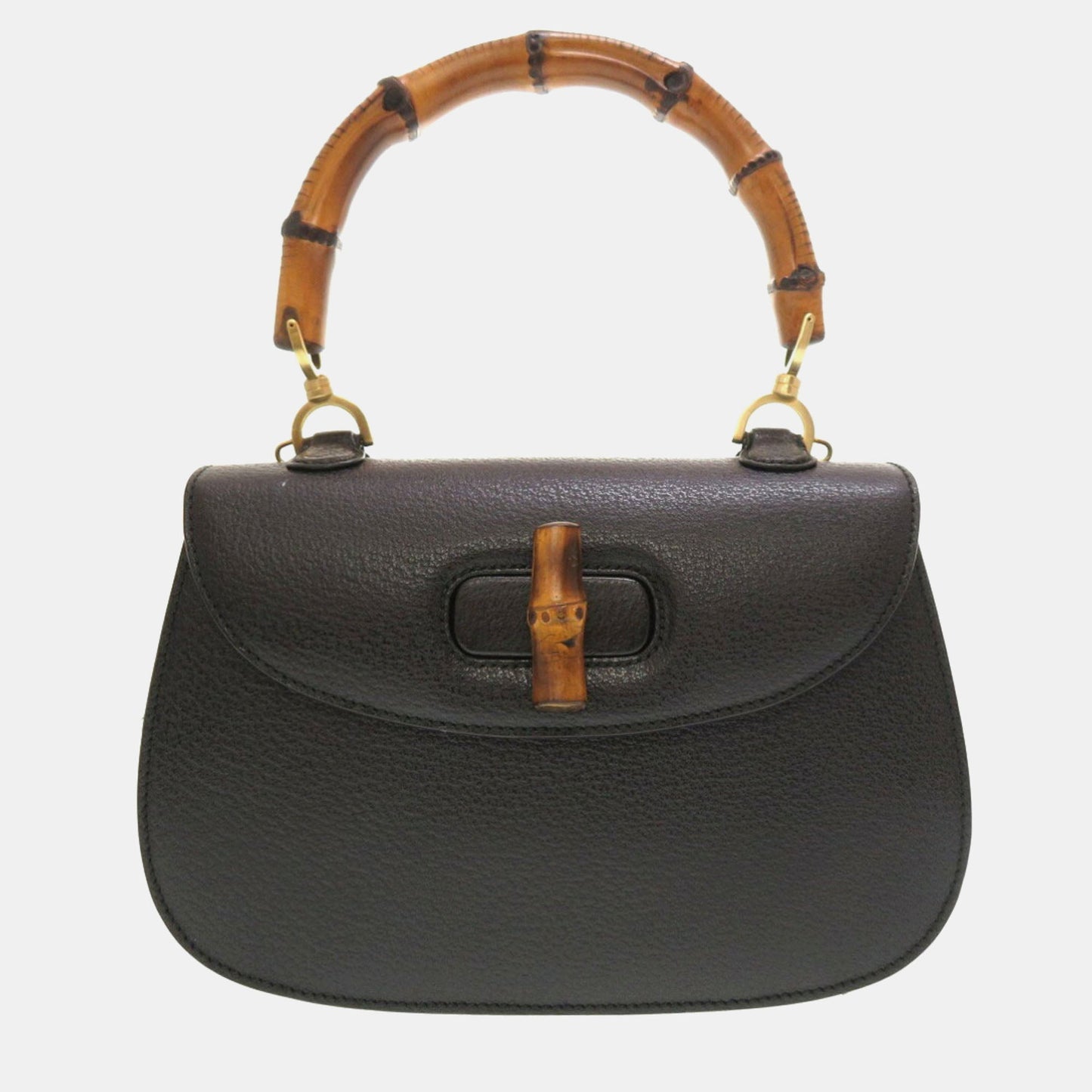 Luxury Gucci Trending 2025 Black Leather Bamboo 1947 Top Handle Bag