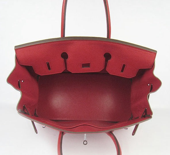 Luxury Hermes Birkin 35cm Togo Leather Handbags Red Silver