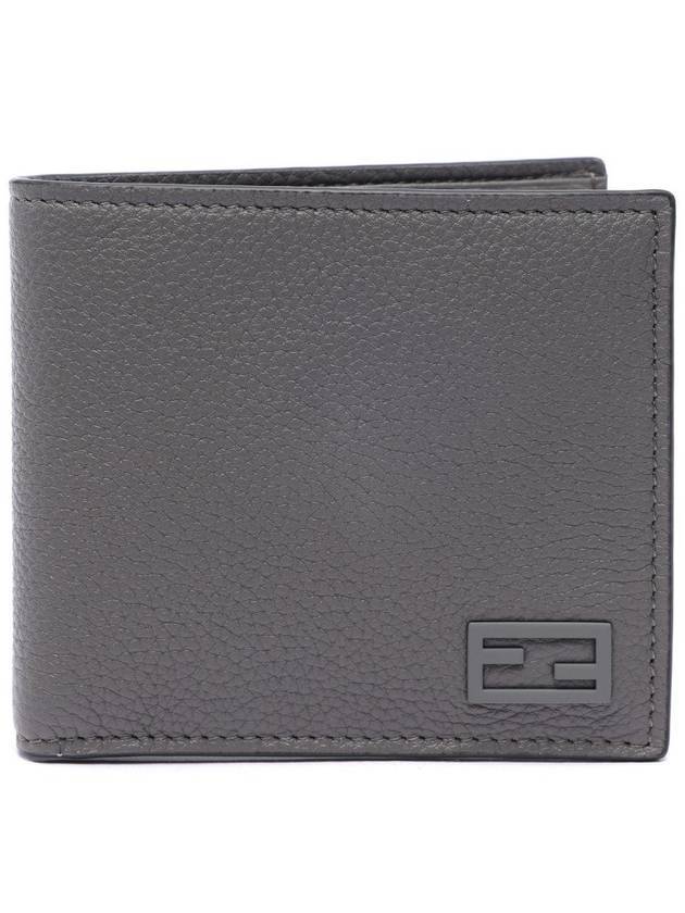 Luxury Fendi FF Leather Half Wallet Grey