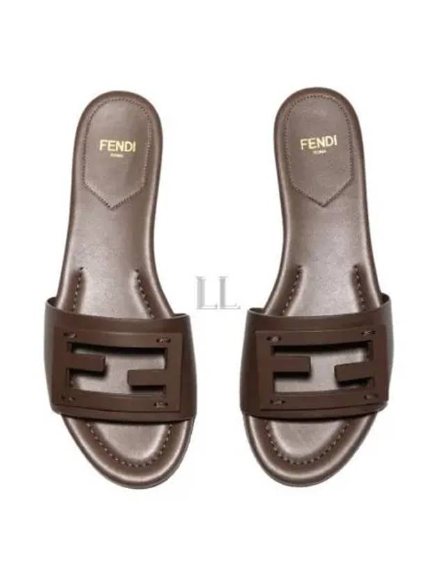 Luxury Fendi Baguette FF Logo Leather Slippers Mocha