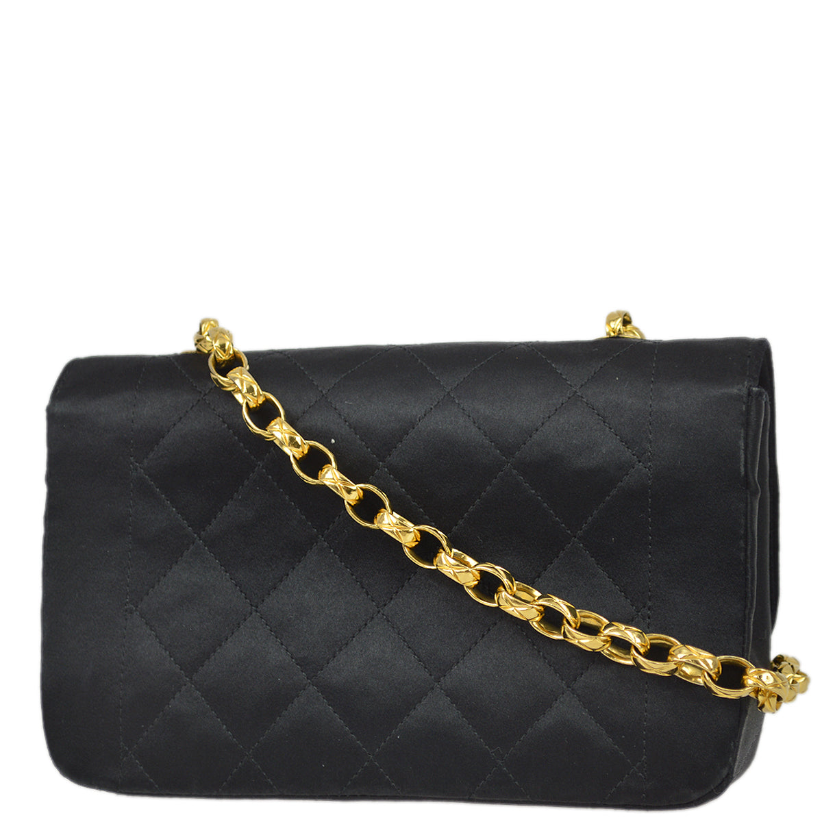 Chanel 1989-1991 Black Satin Mini Border Flap Shoulder Bag