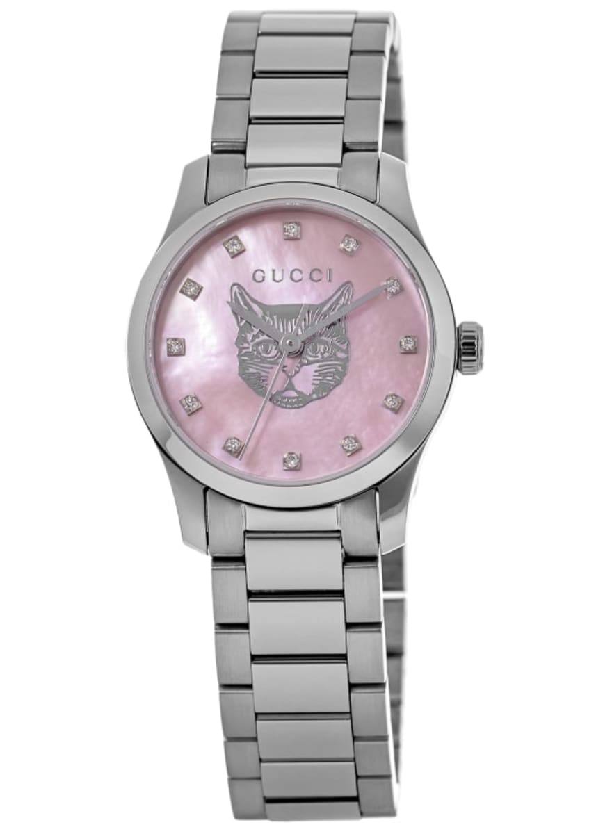 Gucci G-Timeless 27mm Pink Diamond Dial Steel Women's Watch YA1265025