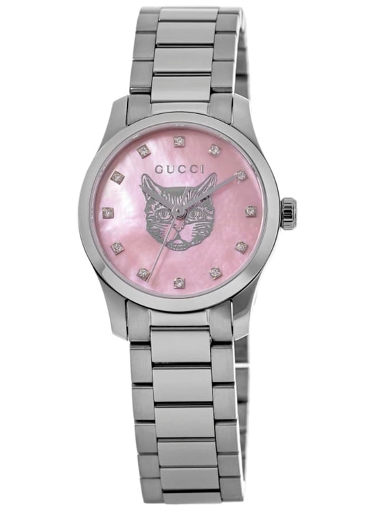 Gucci G-Timeless 27mm Pink Diamond Dial Steel Women's Watch YA1265025