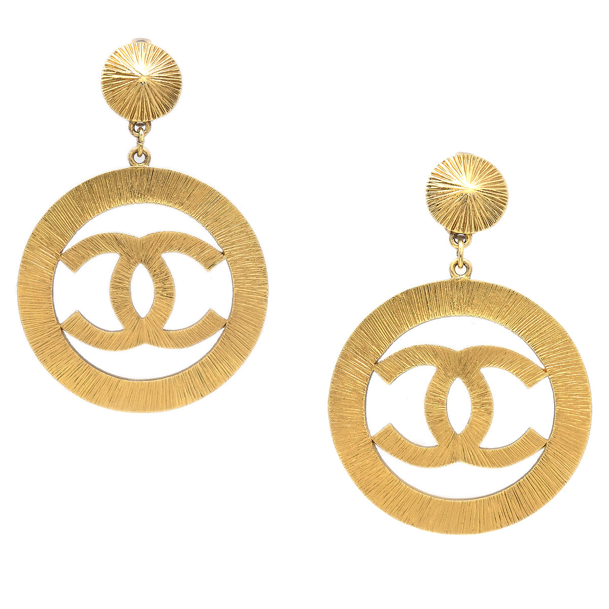 Luxury Chanel Hoop Dangle Earrings Clip-On Gold 27