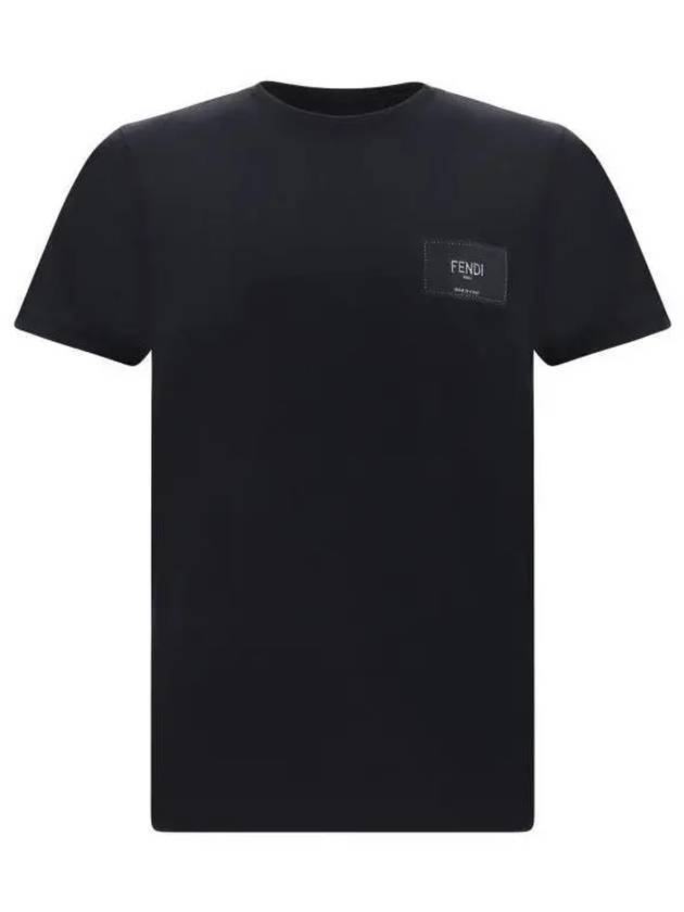 Luxury Fendi Embroidered Logo Jersey Cotton Short Sleeve T-Shirt Black