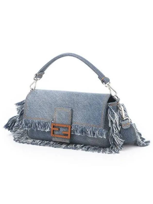 Luxury Fendi Women's Baguette Denim Shoulder Bag Blue