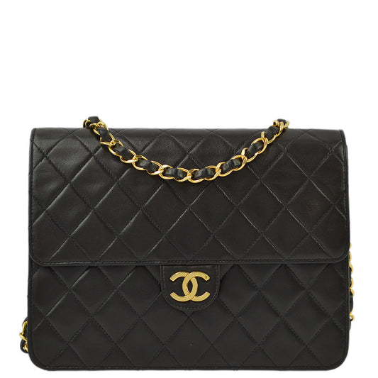 Chanel 1991-1994 Lambskin Pushlock Small Half Flap Shoulder Bag
