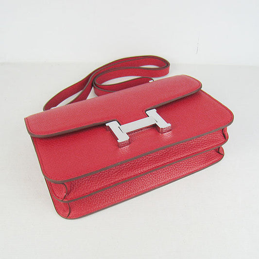 Luxury Hermes calf Leather Message Bag H020 red silver