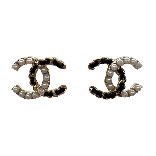 Chanel CC Interlocking Gold-tone & Pearl Earrings