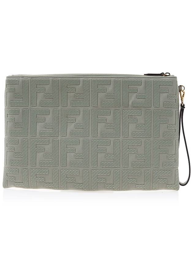 Luxury Fendi FF Logo Flat Large Clutch Bag Grey