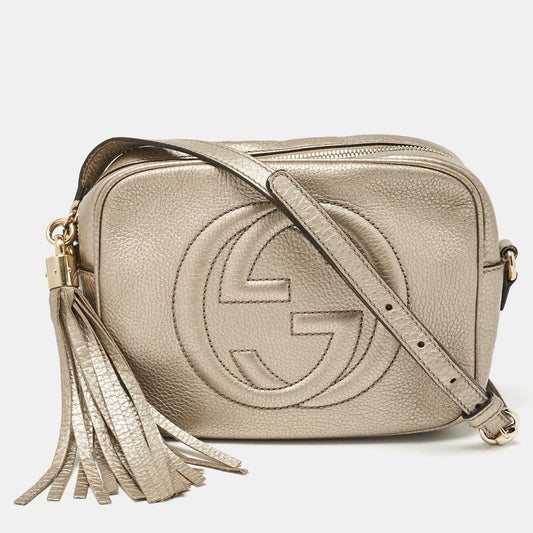 Luxury Gucci Trending 2025 Beige Leather Small Soho Disco Crossbody Bag