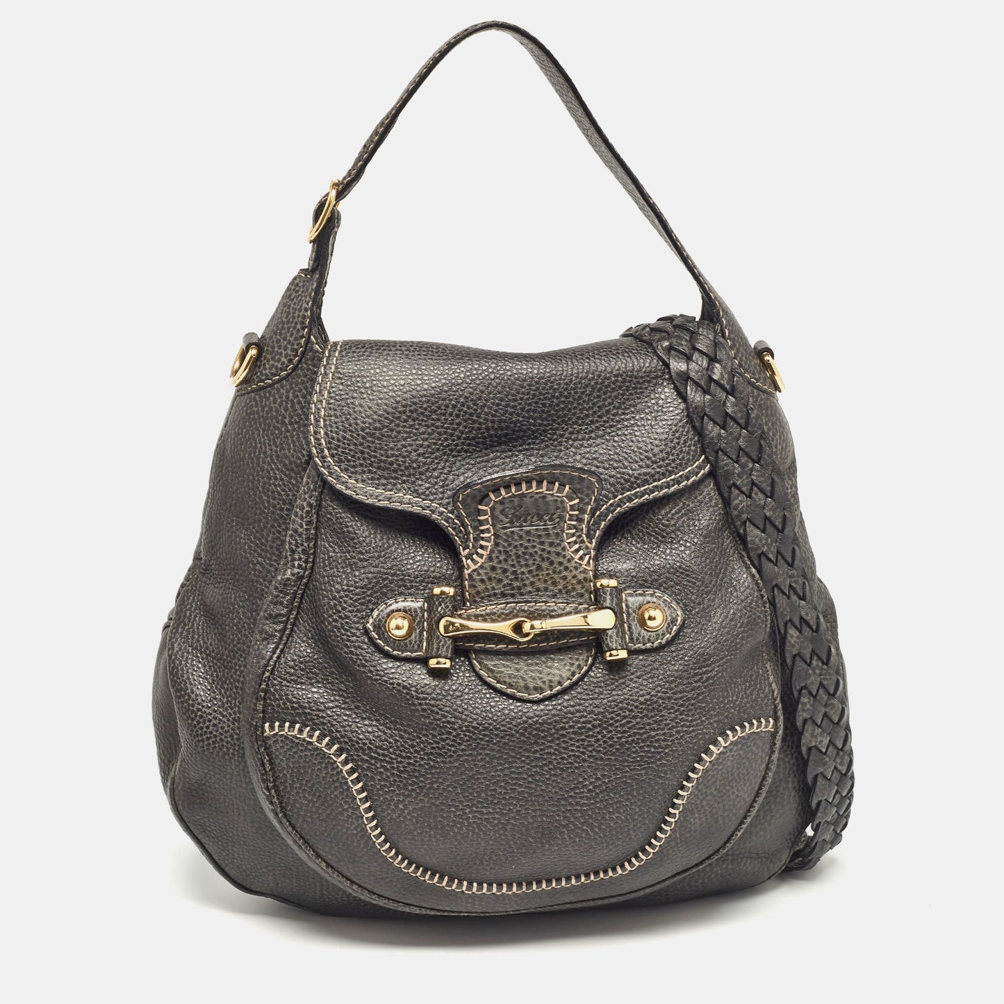 Luxury Gucci Trending 2025 Grey Leather Large Pelham Hobo
