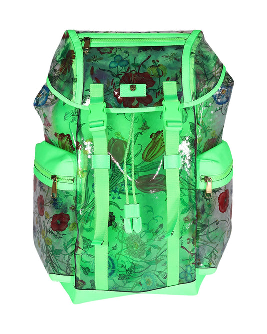 Luxury Gucci Trending 2025 Neon Green Leather & Flora PVC Backpack