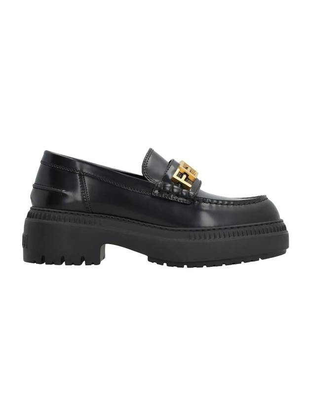 Luxury Fendi Graphy Logo Leather Loafers Black