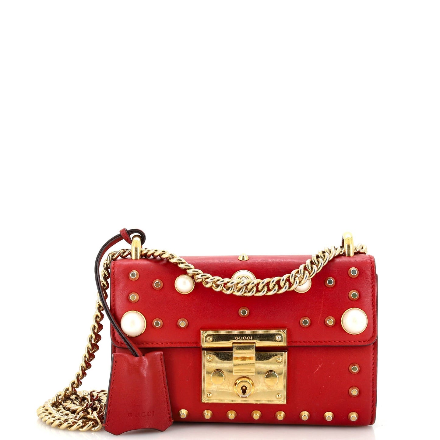 Luxury Gucci Trending 2025 Pearly Padlock Shoulder Bag Studded Leather Small
