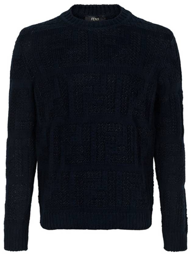 Luxury Fendi Crew Neck FF Knit Top Navy