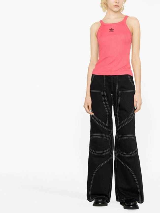 Luxury Fendi Embroidered Logo Cotton Sleeveless Pink
