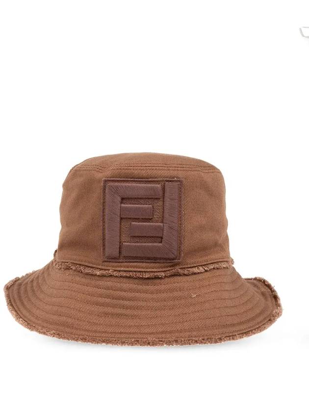 Luxury Fendi Logo Patch Bucket Hat Brown