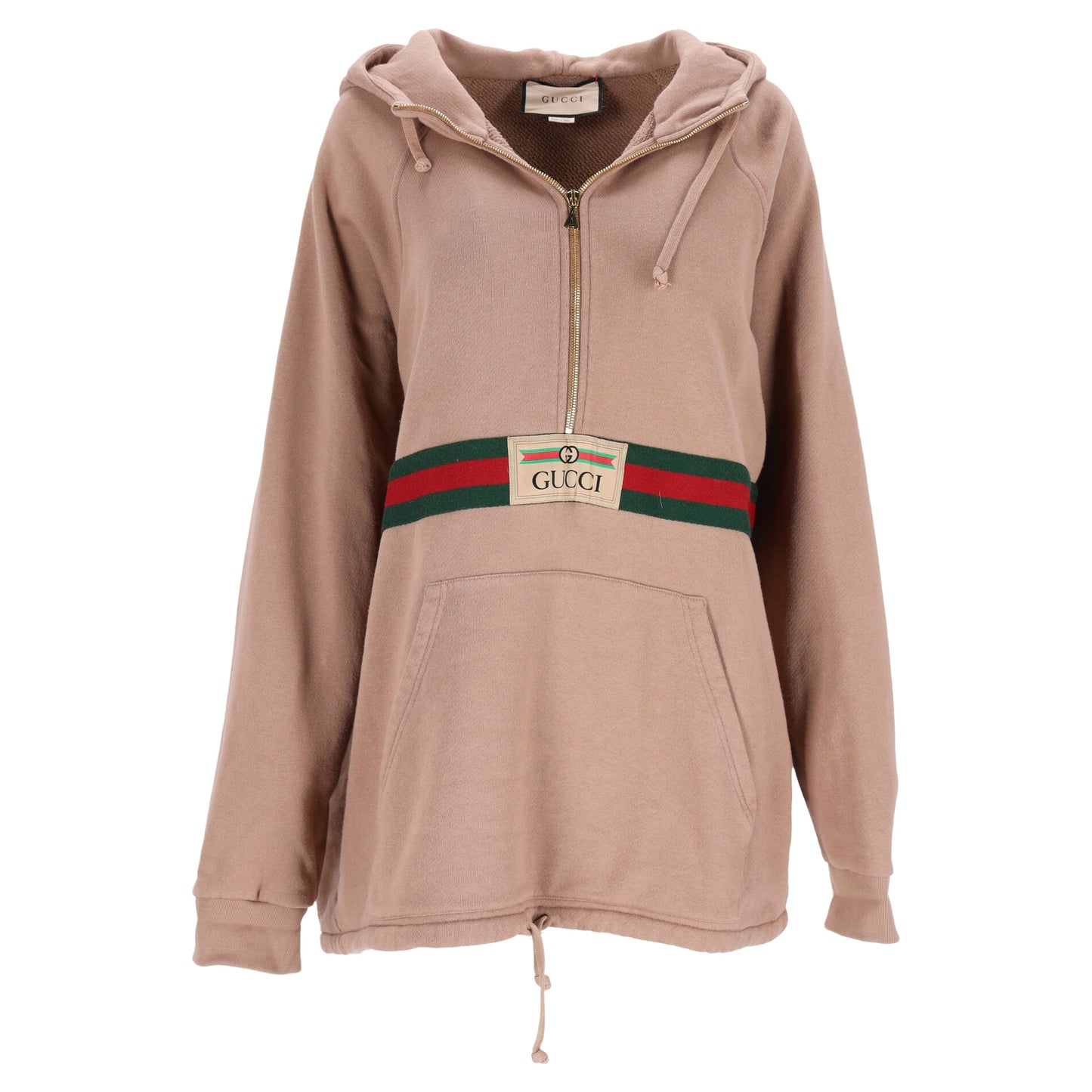 Gucci Web-Stripe Half-Zipped Hoodie in Brown Cotton