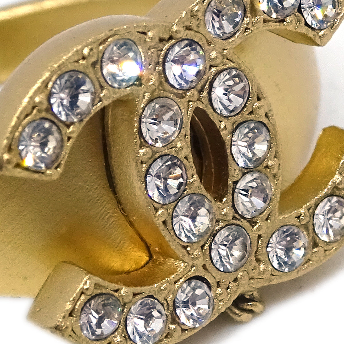 Chanel Rhinestone Bangle Chain Ring Gold #52 #12 01C